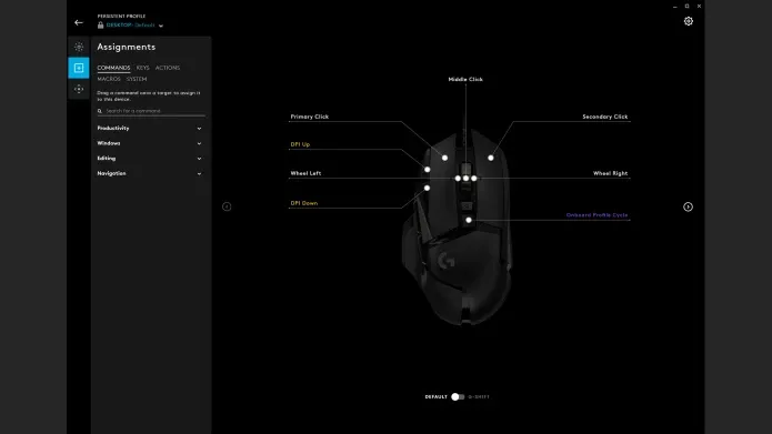 Giao diện phần mềm Logitech G HUB